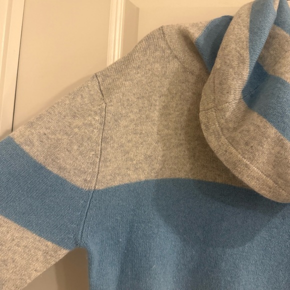 Claudia Nichole Cashmere Blue and Gray Striped Cowl Neck Sweater - Picture 4 of 8